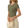 image:imageMANGOPOP Womens Crew Neck Short Sleeve Bodysuit Long Sleeve Body Suit T Shirts Basic Slim Fitted TopsD Short Sleeves Army Green