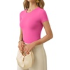 image:imageMANGOPOP Womens Crew Neck Short Sleeve Bodysuit Long Sleeve Body Suit T Shirts Basic Slim Fitted TopsD Short Sleeves Blush
