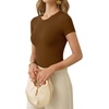 image:imageMANGOPOP Womens Crew Neck Short Sleeve Bodysuit Long Sleeve Body Suit T Shirts Basic Slim Fitted TopsD Short Sleeves Brown