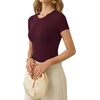 image:imageMANGOPOP Womens Crew Neck Short Sleeve Bodysuit Long Sleeve Body Suit T Shirts Basic Slim Fitted TopsD Short Sleeves Burgundy