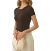 image:imageMANGOPOP Womens Crew Neck Short Sleeve Bodysuit Long Sleeve Body Suit T Shirts Basic Slim Fitted TopsD Short Sleeves Coffee