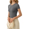 image:imageMANGOPOP Womens Crew Neck Short Sleeve Bodysuit Long Sleeve Body Suit T Shirts Basic Slim Fitted TopsD Short Sleeves Dark Grey