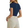 image:imageMANGOPOP Womens Crew Neck Short Sleeve Bodysuit Long Sleeve Body Suit T Shirts Basic Slim Fitted TopsD Short Sleeves Deep Blue