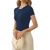 image:imageMANGOPOP Womens Crew Neck Short Sleeve Bodysuit Long Sleeve Body Suit T Shirts Basic Slim Fitted TopsD Short Sleeves Deep Blue