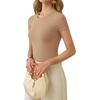 image:imageMANGOPOP Womens Crew Neck Short Sleeve Bodysuit Long Sleeve Body Suit T Shirts Basic Slim Fitted TopsD Short Sleeves Light Camel
