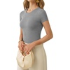 image:imageMANGOPOP Womens Crew Neck Short Sleeve Bodysuit Long Sleeve Body Suit T Shirts Basic Slim Fitted TopsD Short Sleeves Light Grey