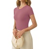 image:imageMANGOPOP Womens Crew Neck Short Sleeve Bodysuit Long Sleeve Body Suit T Shirts Basic Slim Fitted TopsD Short Sleeves Marsala