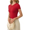 image:imageMANGOPOP Womens Crew Neck Short Sleeve Bodysuit Long Sleeve Body Suit T Shirts Basic Slim Fitted TopsD Short Sleeves Red