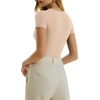 image:imageMANGOPOP Womens Crew Neck Short Sleeve Bodysuit Long Sleeve Body Suit T Shirts Basic Slim Fitted TopsD Short Sleeves Semolina