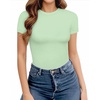 image:imageMANGOPOP Womens Crew Neck Short Sleeve Bodysuit Long Sleeve Body Suit T Shirts Basic Slim Fitted TopsD12 Short Sleeves Fern Green