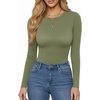 image:imageMANGOPOP Womens Crew Neck Short Sleeve Bodysuit Long Sleeve Body Suit T Shirts Basic Slim Fitted TopsE1 Long Sleeve Army Green