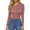 image:imageMANGOPOP Womens Crew Neck Short Sleeve Bodysuit Long Sleeve Body Suit T Shirts Basic Slim Fitted TopsE10 Long Sleeve Marsala