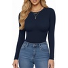 image:imageMANGOPOP Womens Crew Neck Short Sleeve Bodysuit Long Sleeve Body Suit T Shirts Basic Slim Fitted TopsE12 Long Sleeve Deep Blue