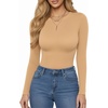 image:imageMANGOPOP Womens Crew Neck Short Sleeve Bodysuit Long Sleeve Body Suit T Shirts Basic Slim Fitted TopsE13 Long Sleeve Nude