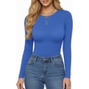 image:imageMANGOPOP Womens Crew Neck Short Sleeve Bodysuit Long Sleeve Body Suit T Shirts Basic Slim Fitted TopsE15 Long Sleeve Royal Blue