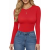 image:imageMANGOPOP Womens Crew Neck Short Sleeve Bodysuit Long Sleeve Body Suit T Shirts Basic Slim Fitted TopsE16 Long Sleeve Red