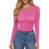 image:imageMANGOPOP Womens Crew Neck Short Sleeve Bodysuit Long Sleeve Body Suit T Shirts Basic Slim Fitted TopsE3 Long Sleeve Blush