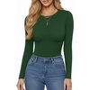 image:imageMANGOPOP Womens Crew Neck Short Sleeve Bodysuit Long Sleeve Body Suit T Shirts Basic Slim Fitted TopsE6 Long Sleeve Deep Green