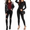 image:imageMANGOPOP Womens Crew Neck Short Sleeve Bodysuit Long Sleeve Body Suit T Shirts Basic Slim Fitted TopsE7 Long Sleeve Coffee