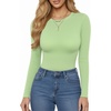image:imageMANGOPOP Womens Crew Neck Short Sleeve Bodysuit Long Sleeve Body Suit T Shirts Basic Slim Fitted TopsE8 Long Sleeve Fern Green