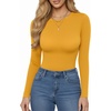 image:imageMANGOPOP Womens Crew Neck Short Sleeve Bodysuit Long Sleeve Body Suit T Shirts Basic Slim Fitted TopsE9 Long Sleeve Ginger