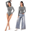 image:imageMANGOPOP Womens Crew Neck Short Sleeve Bodysuit Long Sleeve Body Suit T Shirts Basic Slim Fitted TopsF2 BlackDark Heather Grey