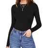 image:imageMANGOPOP Womens Crew Neck Short Sleeve Bodysuit Long Sleeve Body Suit T Shirts Basic Slim Fitted TopsF3 BlackWhite