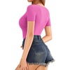 image:imageMANGOPOP Womens Cross Wrap Ruched Plunge Neck Deep V Long Sleeve Short Sleeve BodysuitsA Short Sleeve Blush