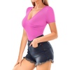 image:imageMANGOPOP Womens Cross Wrap Ruched Plunge Neck Deep V Long Sleeve Short Sleeve BodysuitsA Short Sleeve Blush