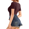 image:imageMANGOPOP Womens Cross Wrap Ruched Plunge Neck Deep V Long Sleeve Short Sleeve BodysuitsA Short Sleeve Burgundy