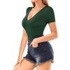 image:imageMANGOPOP Womens Cross Wrap Ruched Plunge Neck Deep V Long Sleeve Short Sleeve BodysuitsA Short Sleeve Deep Green