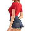image:imageMANGOPOP Womens Cross Wrap Ruched Plunge Neck Deep V Long Sleeve Short Sleeve BodysuitsA Short Sleeve Red