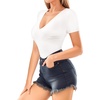 image:imageMANGOPOP Womens Cross Wrap Ruched Plunge Neck Deep V Long Sleeve Short Sleeve BodysuitsA02 Short Sleeve White