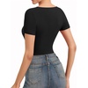 image:imageMANGOPOP Womens Cross Wrap Ruched Plunge Sexy Deep V Neck Slim Fit Short Sleeve T Shirt Tunic Tops Tee01 Black