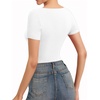 image:imageMANGOPOP Womens Cross Wrap Ruched Plunge Sexy Deep V Neck Slim Fit Short Sleeve T Shirt Tunic Tops Tee02 White