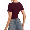 image:imageMANGOPOP Womens Cross Wrap Ruched Plunge Sexy Deep V Neck Slim Fit Short Sleeve T Shirt Tunic Tops TeeBurgundy