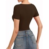 image:imageMANGOPOP Womens Cross Wrap Ruched Plunge Sexy Deep V Neck Slim Fit Short Sleeve T Shirt Tunic Tops TeeCoffee