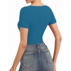 image:imageMANGOPOP Womens Cross Wrap Ruched Plunge Sexy Deep V Neck Slim Fit Short Sleeve T Shirt Tunic Tops TeeDeep Blue