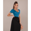image:imageMANGOPOP Womens Cross Wrap Ruched Plunge Sexy Deep V Neck Slim Fit Short Sleeve T Shirt Tunic Tops TeeDeep Blue