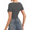 image:imageMANGOPOP Womens Cross Wrap Ruched Plunge Sexy Deep V Neck Slim Fit Short Sleeve T Shirt Tunic Tops TeeDeep Grey
