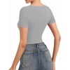 image:imageMANGOPOP Womens Cross Wrap Ruched Plunge Sexy Deep V Neck Slim Fit Short Sleeve T Shirt Tunic Tops TeeElephant Grey