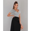 image:imageMANGOPOP Womens Cross Wrap Ruched Plunge Sexy Deep V Neck Slim Fit Short Sleeve T Shirt Tunic Tops TeeElephant Grey