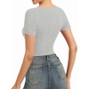 image:imageMANGOPOP Womens Cross Wrap Ruched Plunge Sexy Deep V Neck Slim Fit Short Sleeve T Shirt Tunic Tops TeeLight Heather Grey