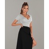 image:imageMANGOPOP Womens Cross Wrap Ruched Plunge Sexy Deep V Neck Slim Fit Short Sleeve T Shirt Tunic Tops TeeLight Heather Grey