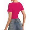 image:imageMANGOPOP Womens Cross Wrap Ruched Plunge Sexy Deep V Neck Slim Fit Short Sleeve T Shirt Tunic Tops TeePink