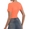 image:imageMANGOPOP Womens Cross Wrap Ruched Plunge Sexy Deep V Neck Slim Fit Short Sleeve T Shirt Tunic Tops TeePink Orange