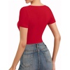 image:imageMANGOPOP Womens Cross Wrap Ruched Plunge Sexy Deep V Neck Slim Fit Short Sleeve T Shirt Tunic Tops TeeRed