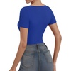 image:imageMANGOPOP Womens Cross Wrap Ruched Plunge Sexy Deep V Neck Slim Fit Short Sleeve T Shirt Tunic Tops TeeVivid Blue