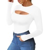 image:imageMANGOPOP Womens Cutout Front Long Sleeve Short Sleeve Bodysuit Round Neck Body Suits Sexy Going Out Fall TopsA Long Sleeve White