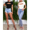 image:imageMANGOPOP Womens Cutout Front Long Sleeve Short Sleeve Bodysuit Round Neck Body Suits Sexy Going Out Fall TopsA Short Sleeve Black